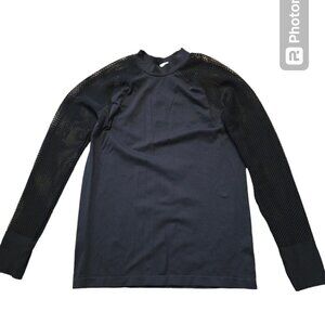 Fabletics Black Long Sleeve Top Large Mesh Arms Whimsigoth